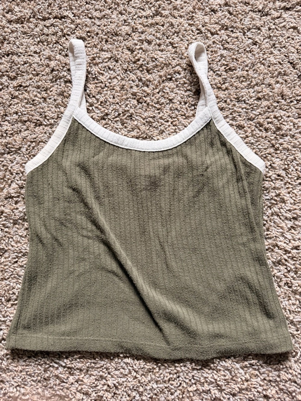Arizona Jean Company Olive Ribbed Cropped Cami with Cream Trim